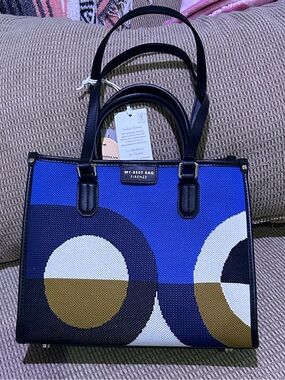 MY BEST BAG Made In Italy Circles Medium Woven Tote Genuine Leather Trim NWTS